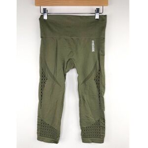 Gymshark Womens Energy Seamless Cropped Leggings Green High Waist Cutout